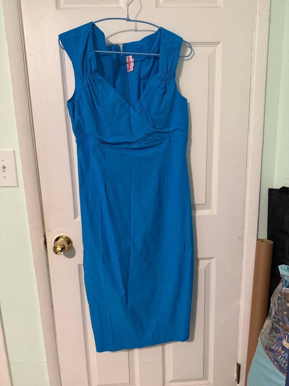 Pinup Couture  Wiggle Dress Sleeveless Blue Sheath Dress Classic V-Neck Size XL